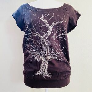Urban Outfitters Brown Cutoff Sleeve Sweatshirt with Tree Print